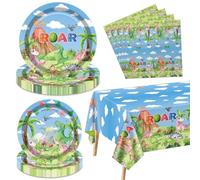 Lot de 61 décorations d'anniversaire dinosaures - Assiettes, serviettes, nappes dinosaures pour garçons, enfants, fournitures d'anniversaire dinosaures, pour 20 invités