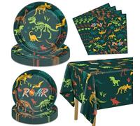 Lot de 61 décorations d'anniversaire en forme de dinosaure - Assiettes, serviettes, nappes dinosaures pour garçons, enfants, fournitures d'anniversaire dinosaures, pour 20 invités