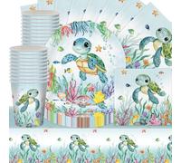 Lot de 61 décorations de fête au monde sous-marin - Thème animal marin - Décoration de fête d'anniversaire d'enfant - Pour bain de bébé, anniversaire - Monde sous-marin - Assiette, tasse, serviettes