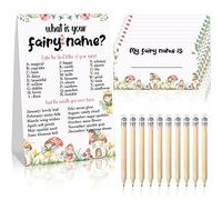 Lot de 61 décorations de fête d'anniversaire « What Is Your Fairy Name » - 1 panneau sur le thème des fées et 50 petites cartes de jeu avec nom - 10 crayons HB pour filles et enfants