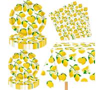 Lot de 61 décorations de fête sur le thème du citron - Articles de fête à thème - Vaisselle à thème (assiettes et serviettes) pour anniversaires, mariages et fêtes prénatales - Pour 20 personnes