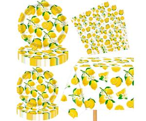 Lot de 61 décorations de fête sur le thème du citron - Articles de fête à thème - Vaisselle à thème (assiettes et serviettes) pour anniversaires, mariages et fêtes prénatales - Pour 20 personnes