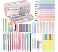 Lot De 61 Fournitures Scolaires Esthétiques Avec Trousses, 12 Surligneur Pastel, 4 Stylos Effaçables, 5 Stylos Gel, 6 Porte Mine 0.5 Mm Et 0.7 Mm, Papeterie Aesthetic Pour Étudiants (Rose)