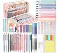 Lot De 61 Fournitures Scolaires Esthétiques Avec Trousses, 12 Surligneur Pastel, 4 Stylos Effaçables, 5 Stylos Gel, 6 Porte Mine 0.5 Mm Et 0.7 Mm, Papeterie Aesthetic Pour Étudiants (Rose)