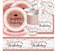 Lot de 61 pièces de table de fête en or rose - Thème princesse - Décoratif avec poudre d'or - Décoration de fête d'anniversaire - Nappe, gobelets en carton, serviettes, bols en carton - Pour 20