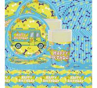 Lot de 61 pièces de vaisselle de fête en forme d'os de chiot, thème animal, jaune et vert, décoration de fête d'anniversaire, table à manger, serviettes en carton, pour 20 invités