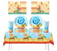 Lot de 61 pièces de vaisselle sur le thème de la plage, idéal pour organiser une soirée hawaïenne, comprenant des gobelets en papier, des serviettes en papier, des assiettes et une nappe