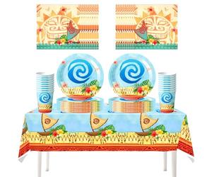 Lot de 61 pièces de vaisselle sur le thème de la plage, idéal pour organiser une soirée hawaïenne, comprenant des gobelets en papier, des serviettes en papier, des assiettes et une nappe