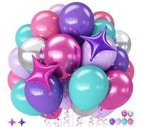 Lot de 62 ballons à l'hélium en latex avec étoile pour enfants - 30,5 cm - ballons à l'hélium sur le thème magique de sirène - pour anniversaire, fête prénatale - rose, violet, bleu sarcelle