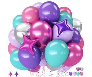 Lot de 62 ballons à l'hélium en latex avec étoile pour enfants - 30,5 cm - ballons à l'hélium sur le thème magique de sirène - pour anniversaire, fête prénatale - rose, violet, bleu sarcelle