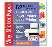 Lot de 62 feuilles de papier autocollant translucide semi-transparent pour imprimante à jet d'encre et imprimante laser, imperméable, séchage rapide, couleurs vives, 20,3 x 27,9 cm, tient bien