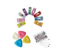 Lot de 63 accessoires de couture, 9 pinces à coudre + 50 épingles à tête en verre + 4 craies de tailleur, épingles à tête en verre multicolores, pinces à tissu, crayon à craie pour bricolage, couture