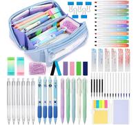 Lot De 63 Fournitures Scolaires Aesthetic Avec Bleu Trousse À Stylos,12 Surligneur Pastel,5 Stylos Gel,6 Porte-Mines,Papeterie Aesthetic Pour Étudiants & Cadeau Fille 9 10 11 12 13 14 Ans