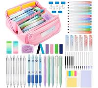 Lot De 63 Fournitures Scolaires Aesthetic Avec Rose Trousse À Stylos,12 Surligneur Pastel,5 Stylos Gel,6 Porte-Mines,Papeterie Aesthetic Pour Étudiants & Cadeau Fille 9 10 11 12 13 14 Ans