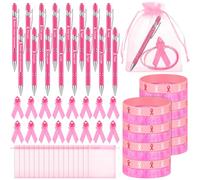 Lot de 64 accessoires de sensibilisation au cancer du sein avec ruban rose et sacs en organza pour sensibilisation au cancer du sein et collecteur de fonds