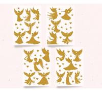 Lot de 64 autocollants anges, cœurs et étoiles dorés - Sur 4 feuilles - Autocollants en vinyle résistants aux intempéries | Silhouettes célestes avec étoiles et cœurs | Décoration pour cartes, cadeaux