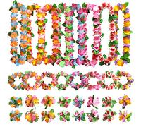 Lot de 64 bandeaux hawaïens pour décoration de fête, collier de fleurs, bracelets et bandeaux, pour fête tropicale, plage, bar, vacances à la plage