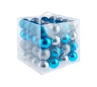 BOULE DE NOEL - TECTAKE - Lot de 64 boules de Noël argentées/bleues Surface mate brillante ou pailletée - Argentées/Bleues