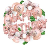 Lot de 64 décorations de fête d'anniversaire, bannière d'anniversaire - Ballons en aluminium 3D « Happy Birthday » avec confettis en forme d'étoile pour enfants, garçons, hommes, femmes et adultes