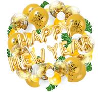 Lot de 64 décorations de fête d'anniversaire, bannière d'anniversaire - Ballons en aluminium 3D « Happy Birthday » avec confettis métalliques pour enfants, garçons, hommes, femmes, adultes