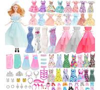 Lot de 64 vêtements et accessoires pour poupées - Design tendance Barbie - Avec robes - Jupe papillon - Serviette de bain - Chaussures - Sacs - Collier - Accessoires pour poupée de 11,5" - Jouet