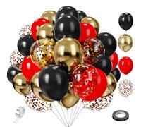 Lot de 65 ballons en latex SKYIOL - Noir, rouge, doré et doré - Avec rayures - Pour anniversaire, mariage, remise de diplôme, Noël, Nouvel An, fête nationale