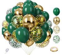 Lot de 65 ballons verts et dorés de 30,5 cm - SKYIOL - Ballons verts - Ballons à confettis dorés - Ballons métalliques pour anniversaire, mariage, remise de diplôme, décoration Ramadan