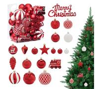 Lot de 65 boules de Noël rouges et blanches - Décorations de Noël festives pour fête d'hiver, fenêtre, balustrade, fiançailles