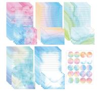 Lot de 65 Enveloppes en Papier à Lettres Aquarelle,30 Feuilles Papier Lettres A5,15 Enveloppes et 20 Autocollant Scellage,Joli Ensemble Papeterie pour Lettres D'amour Fête Mères (Aquarelle-B)
