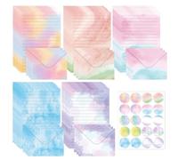 Lot de 65 Enveloppes en Papier à Lettres Aquarelle,30 Feuilles Papier Lettres A5,15 Enveloppes et 20 Autocollant Scellage,Joli Ensemble Papeterie pour Lettres D'amour Fête Mères (Aquarelle-C)
