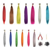Lot de 65 extensions de cheveux synthétiques multicolores avec pince, crochet, 200 perles, mèches de cheveux multicolores à tresser