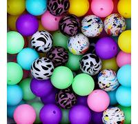 Lot de 65 Grosses Perles Rondes Lumineuses en Silicone de 15 mm - Brillent dans le Noir - Grandes Perles pour Porte-clés, Bijoux, Colliers, Décoration d'Intérieur, Loisirs Créatifs
