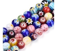 Lot de 65 perles en verre soufflé Millefiori faites à la main, rondes en mosaïque de 6 mm, perles d'espacement esthétiques pour fabrication de bijoux, colliers, bracelets, boucles d'oreilles, bijoux