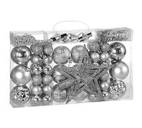 Lot de 66 Boules de Noël argenté Décorations pour Sapin en Plastique Robuste Décoration de Noël intérieur extérieur