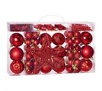 Lot de 66 Boules de Noël Rouge Décorations pour Sapin en Plastique Robuste Décoration de Noël intérieur extérieur