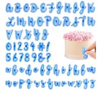 Lot de 66 Emporte Pièce, Pâtisserie Réutilisables Chiffres Set de Moules, Personnalisé Biscuit et Tampon lettre Alphabet pour Décoration de Gâteau Petit Beurre, Plastique (Bleu)