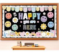 Lot de 66 tableaux d'affichage « Welcome to School » - Décoration de salle de classe - Happy You are Here Happy Face Hippie - Tableau noir mural pour enseignants