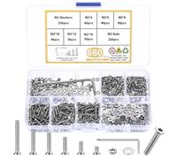 Lot de 660 vis Torx M2 à tête fraisée - Vis à tête plate Torx avec écrous - Assortiment de vis de machine en acier inoxydable et rondelles - Vis filetées métriques