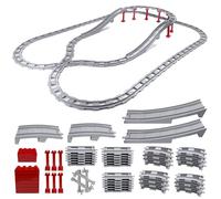 Lot de 67 blocs de construction de rails de train urbains - Rails de blocs de construction - Rails de chemin de fer en croix, rails droits, courbes - Rails inclinés - Compatible avec le leader du