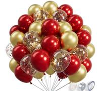 Lot de 68 ballons métalliques brillants rouges dorés de 25,4 cm et confettis rouges dorés de 30,5 cm en latex à l'hélium chromé pour décoration de fête