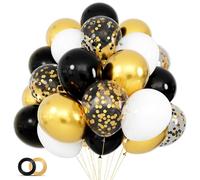 Lot de 68 ballons noirs blancs et dorés avec confettis noirs et dorés de 30,5 cm pour décoration de fête de mariage, remise de diplôme, anniversaire, mariage