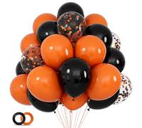 Lot de 68 ballons noirs et oranges - Ballons noirs de 30,5 cm - En latex - Confettis orange - Résistants à la décoloration - Pour Halloween, remise de diplôme - Décorations de fête Spooky