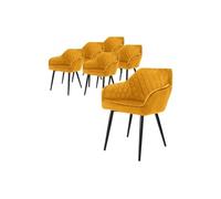 Lot de 6x chaises de salle à manger rembourrée en velours fauteuils en moutarde