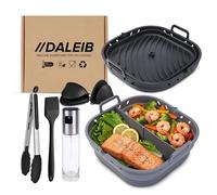 Lot de 7 accessoires Air Fryer, Moules en Silicone-Réutilisables-Avec Séparateur amovible-Double compartiment, SPray Vaporisateur d'huile, Pince, Pinceau, Gants de cuisine