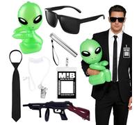 Lot de 7 accessoires de costume d'agent, de renseignement, accessoires de costume avec lunettes, cravate, carte d'identité, écouteurs, pistolet gonflable, lampe de poche pour homme et femme, carnaval