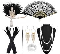 Lot de 7 accessoires de costume des années 20 pour femme, accessoires de déguisement des années 1920, carnaval, Charleston et Great Gatsby, accessoires de tenue, couvre-chef, Noir , taille unique