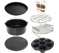 Lot de 7 accessoires de friteuse à air de 21 cm pour friteuse Phillips Gourmia Ninja Dash Air de 3,5 Qt-5,8 Qt avec moule à œufs, plaque à pizza, support à brochettes à gâteau, tapis en silicone