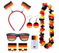 Lot de 7 articles de fan de l'Allemagne - Avec serre-tête, boucles d'oreilles, lunettes de soleil, couronne de fleurs, peinture pour le visage et autocollants, visites au stade, public viewing, fêtes