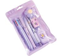 Lot de 7 articles de papeterie mignons roses Kawaii fournitures scolaires fournitures de bureau y compris stylos à bille, taille-crayon, surligneur, ruban correcteur, règle, couteau utilitaire (rose)
