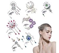 Lot de 7 autocollants en pierres précieuses pour le visage, strass festifs, tatouages temporaires, autocollants en diamant, décorations de visage pour fête de maquillage, carnaval